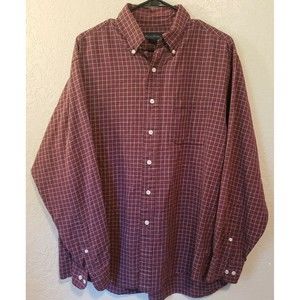 Brooks Brothers Burgundy Windowpane Button Down Shirt Size Large